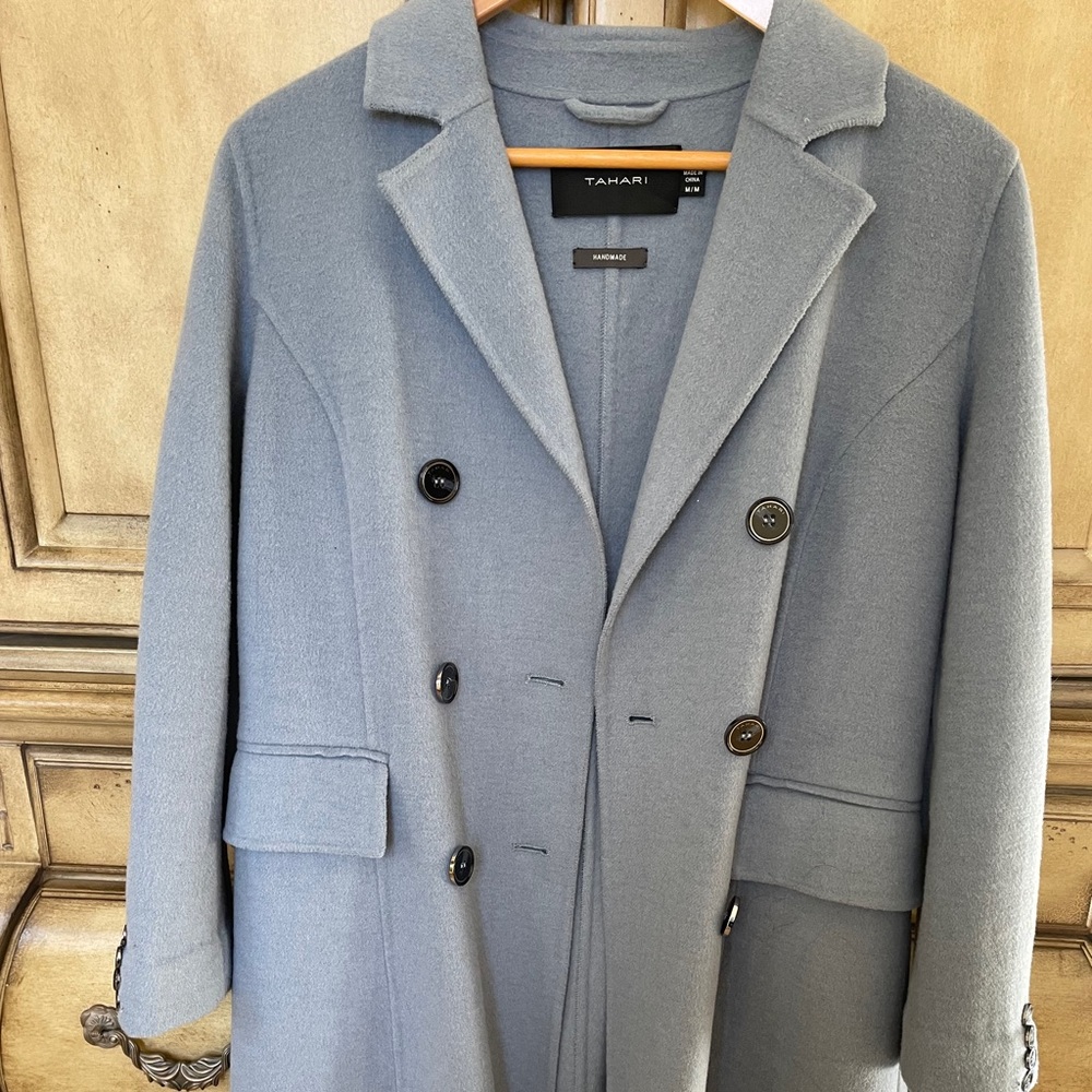 Size Medium, light-blue, double-breasted pea coat